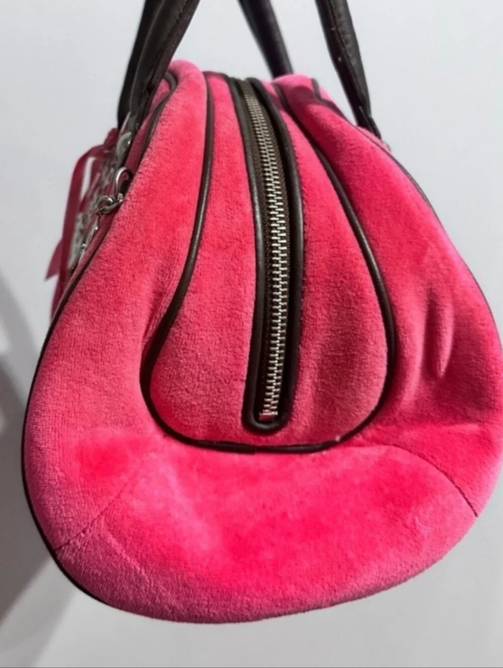Rare Juicy Couture Y2k Small Dollish Pink Velour GENERATION Couture Bowler Bag